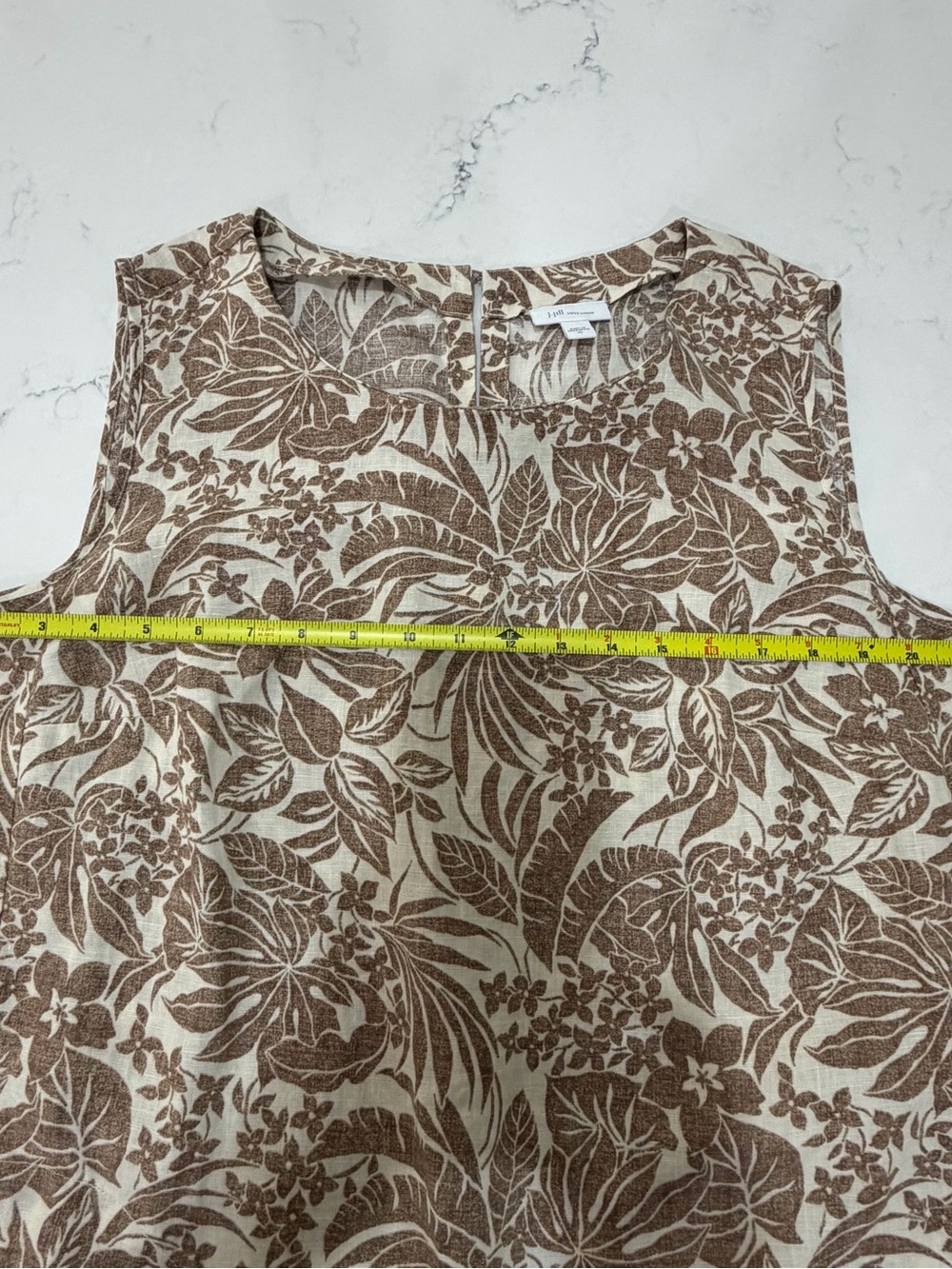 J. Jill Cream Linen Dress Brown Floral Print Pockets Size XL - Picture 4 of 7